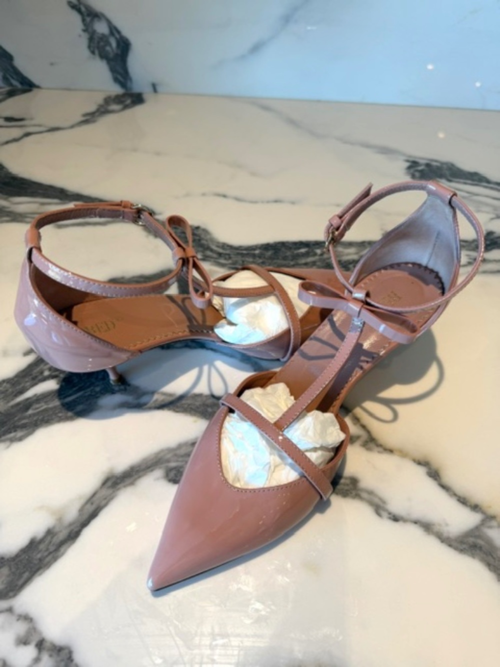 Darling Red Valentino Rose/Blush Bowed Kitten Heeled Sandals.